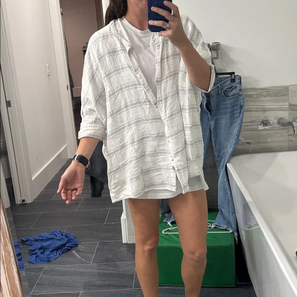 We The Free Light Gray Overiszed Striped button down
